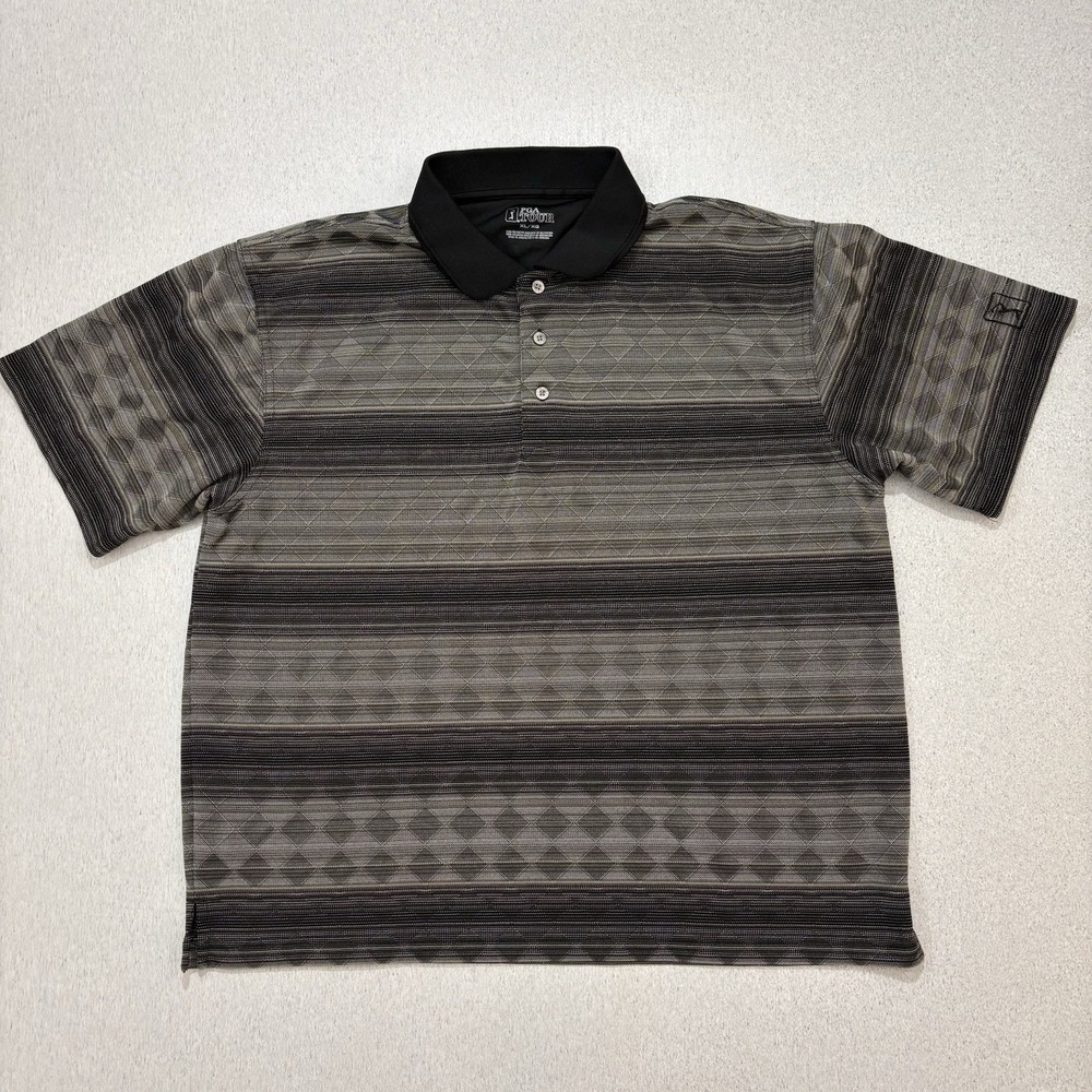 PGA Tour Men's Striped Diamond Pattern Gray Golf Polo Shirt Size XL Polyester